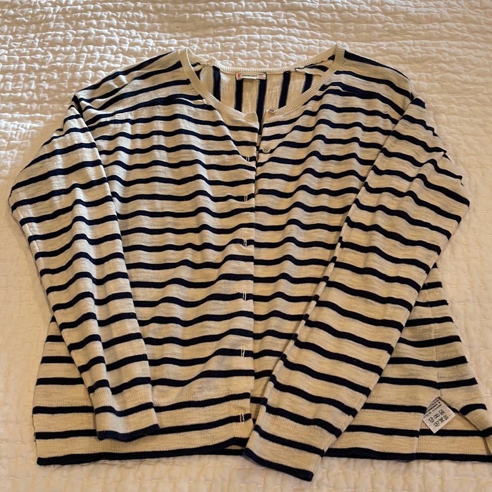 Crewcuts cotton cardigan size 14 years. Cream with navy stripes. Never worn